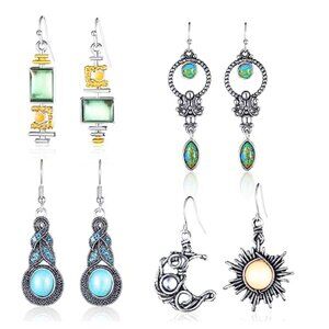 NEW! 4 Pairs Bohemian Retro Dangle Earrings – Vintage Drop Set